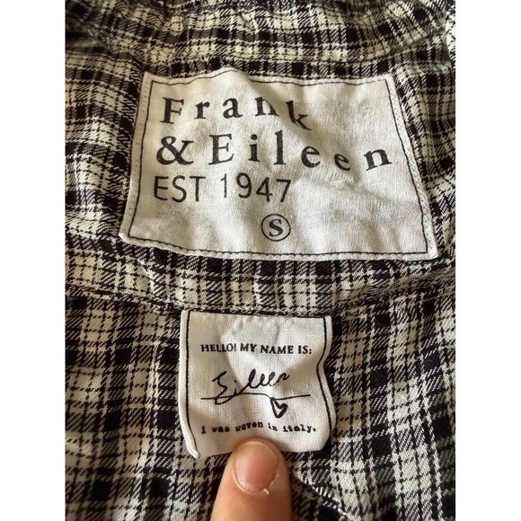 Frank & Eileen Eileen Black White Plaid Modal Button Up Shirt Woven in Italy S - Picture 3 of 5
